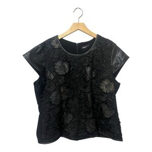 C&M Collection Black Lace Overlay Top Formal Blouse Plus Size 50/2X Cap Sleeve